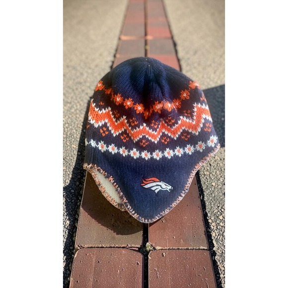 Reebok Other - Denver Broncos Reebok NFL Knit Earflap Beanie Hat Navy Orange Fair Winter Warm